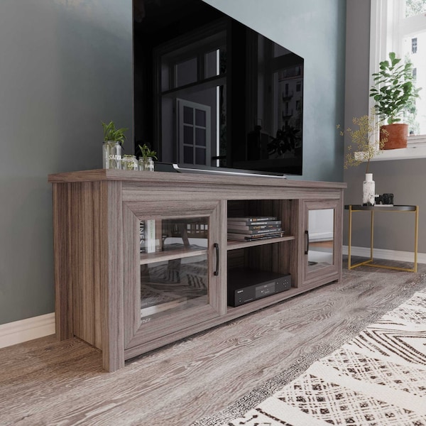 Flash Furniture Dark Brown TV Stand with 4 Pane Glass Doors 65" GC-MBLK65-GY-GG - main